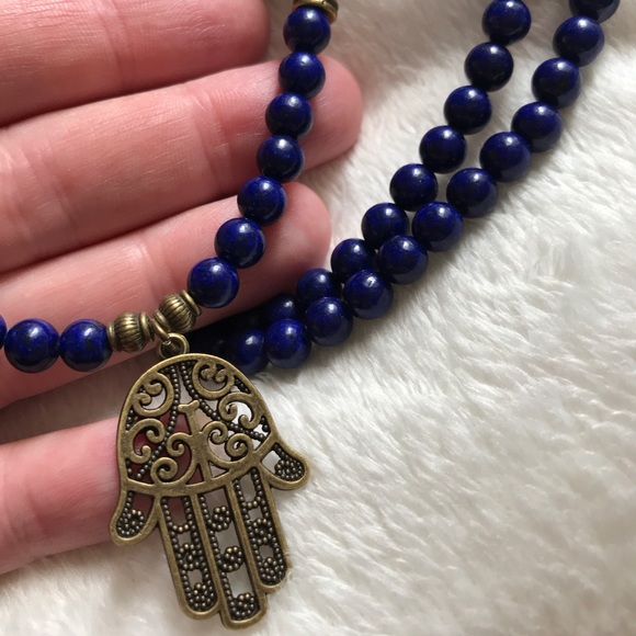 Lapis Hamsa mala necklace/bracelet 6 mm - Picture 5 of 7